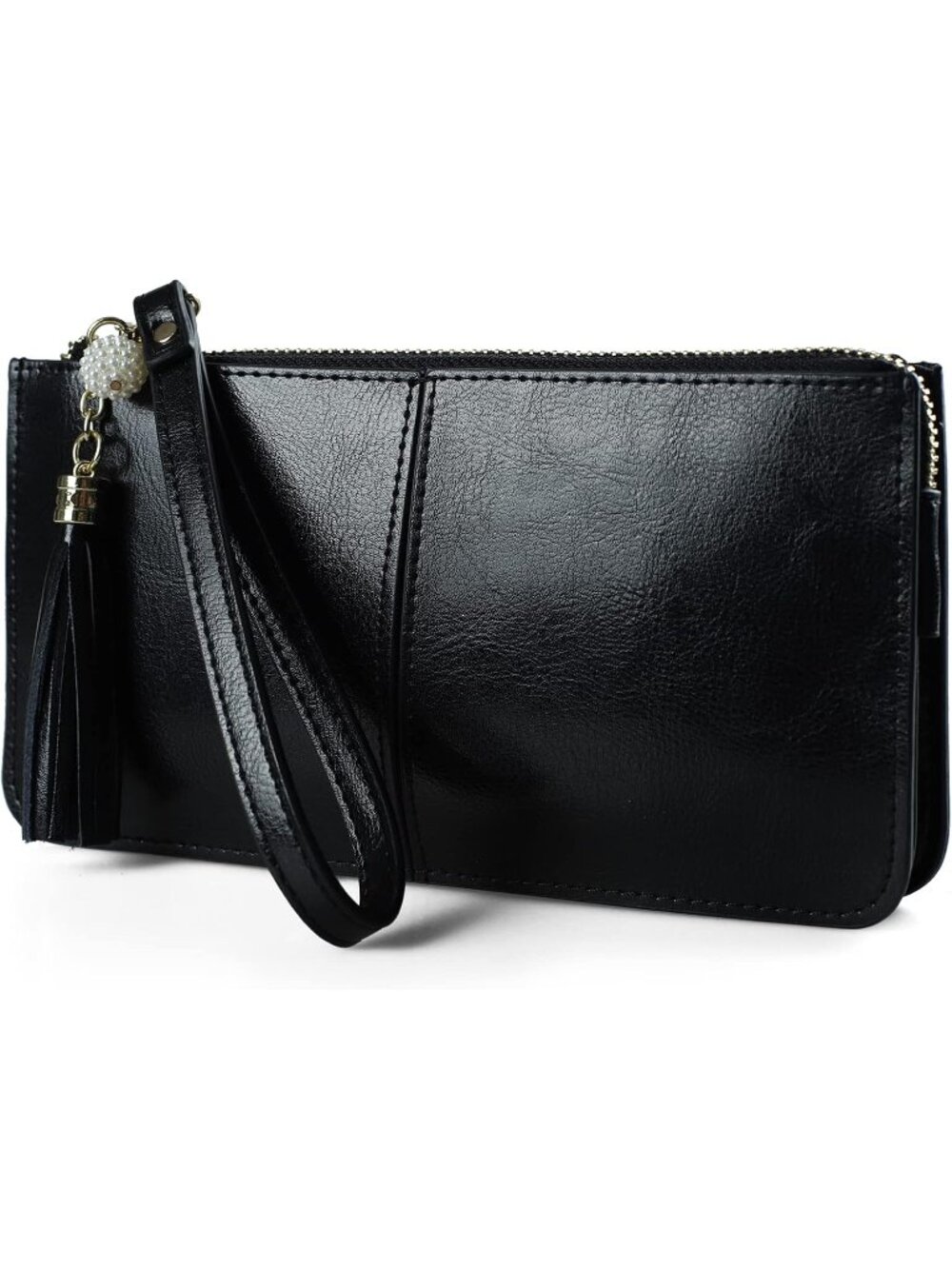 Women’s Black Genuine Leather Wristlet Clutch Slim Holder Wallet Purse